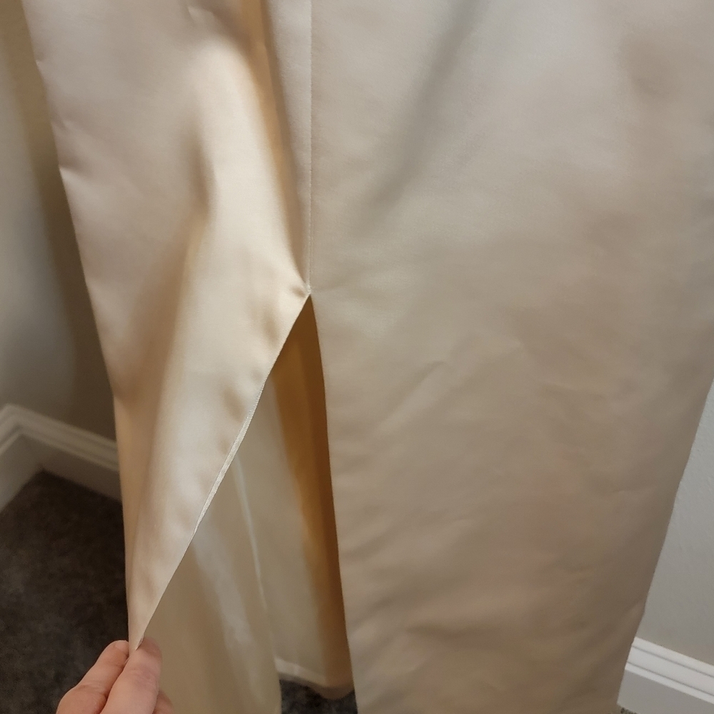 Floor Length Satin Cream Dress by Ever Beauty Formal Size 10 - Picture 7 of 8